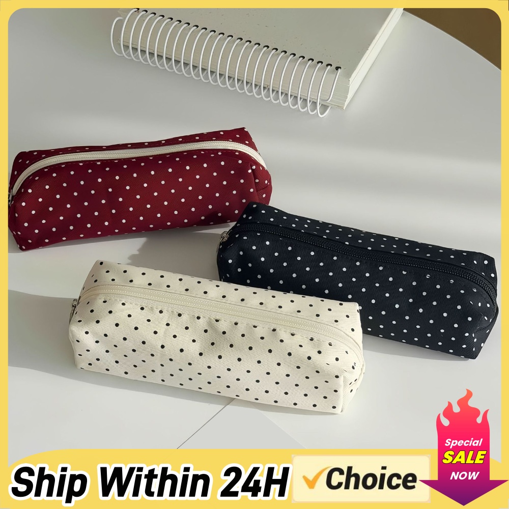Aesthetic Large Pencil Case Pouch - かわいい水玉模様のペンケース、おしゃれなペンシルポーチ、Y2K大容量ペンケース、ヴィンテージペンメイクアップバッグ、文房具用品