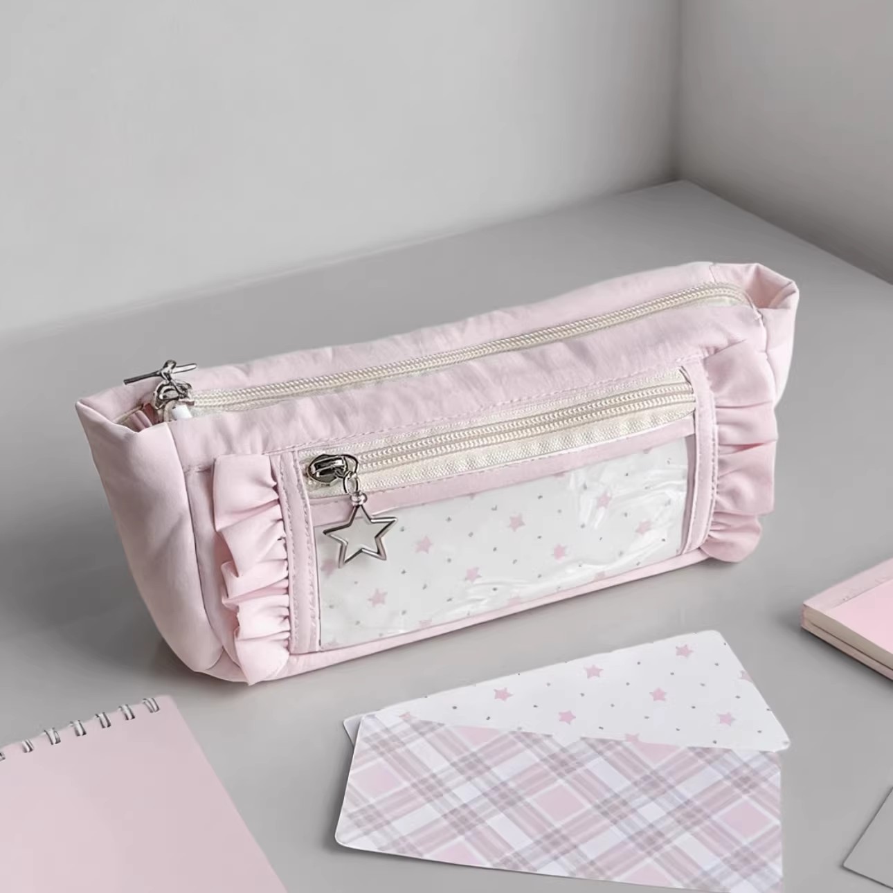 Aesthetic Large Pencil Case Pouch - 可愛い大容量ペンケース 多層式大型ペンポーチ 高級感レース文房具収納バッグ オフィス用ペンポーチ