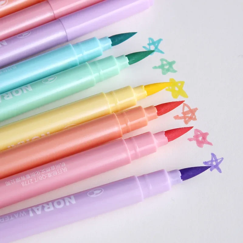Pastel Highlighter Set Double Ended - カワイイカラーブラシ蛍光ペン、マンガペン、パステルカラー、スクールステーショナリー、セットあたり6個