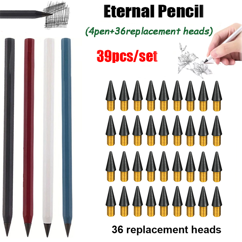 Writing Tools - 39 ピース/セットクリエイティブメタルペンシル新技術無制限書き込みエターナルペンマジックペンシルセット-学校スケッチ筆記用品