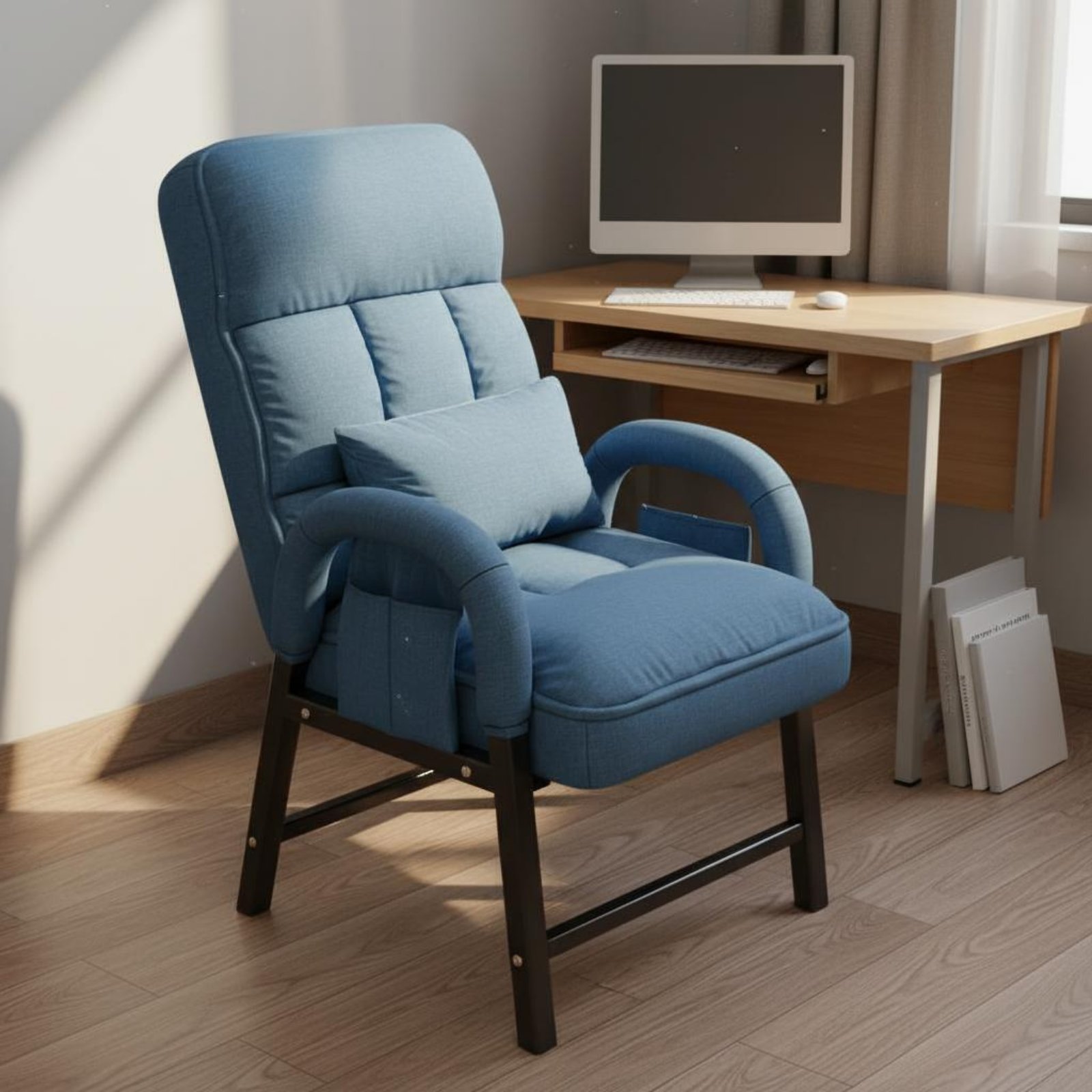 Office Furniture - ハイバックレイジーソファチェア、調節可能な背もたれ、テキスタイルリクライニングアームチェア、布張りアームチェア、フットスツール付き、頑丈なフレーム