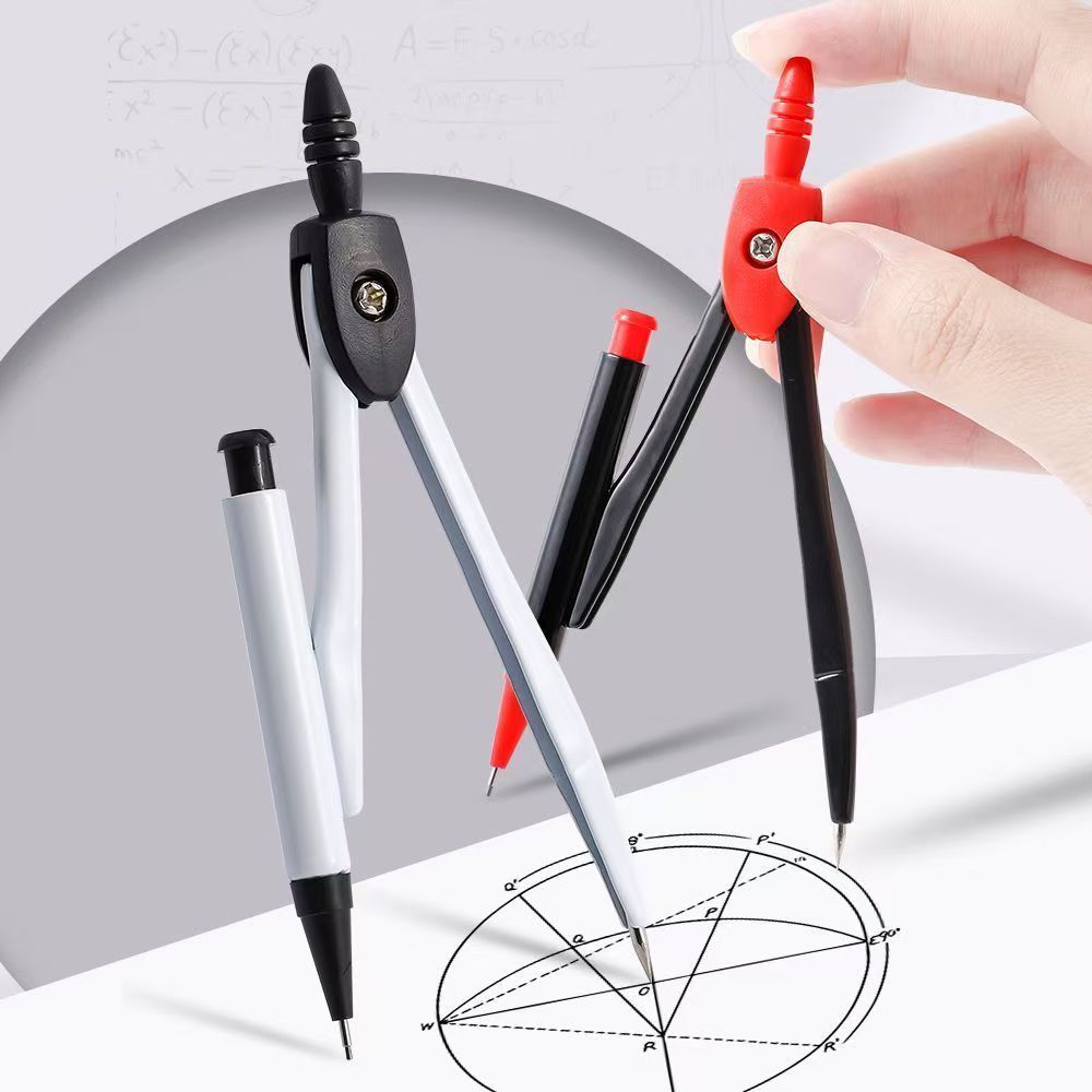Math Geometry Set With Compass - 金属コンパス プロフェッショナル数学幾何学 鉛筆パターン付き 学校生徒用 製図 円を描く用品