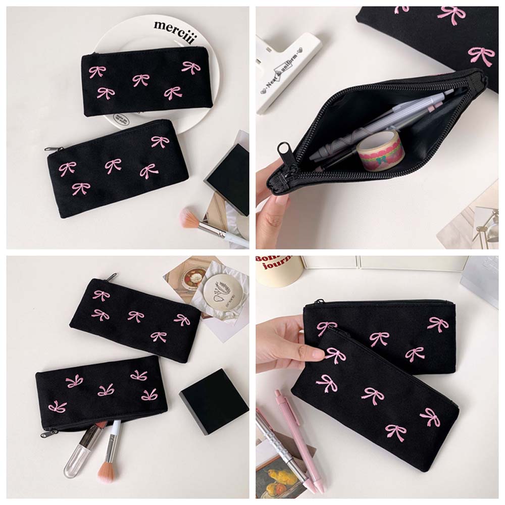 Aesthetic Large Pencil Case Pouch - ちょう結びリボン文具バッグ大容量美的韓国スタイルペンケースデスクトップ収納インスタイルリボン鉛筆ポーチ学校