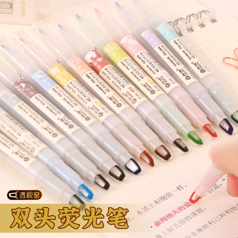 Pastel Highlighter Set Double Ended - 5 ピース/セットダブルチップ蛍光ペンかわいい色のマンガマーカーパステルスクラップブッキング日本かわいい文具学用品