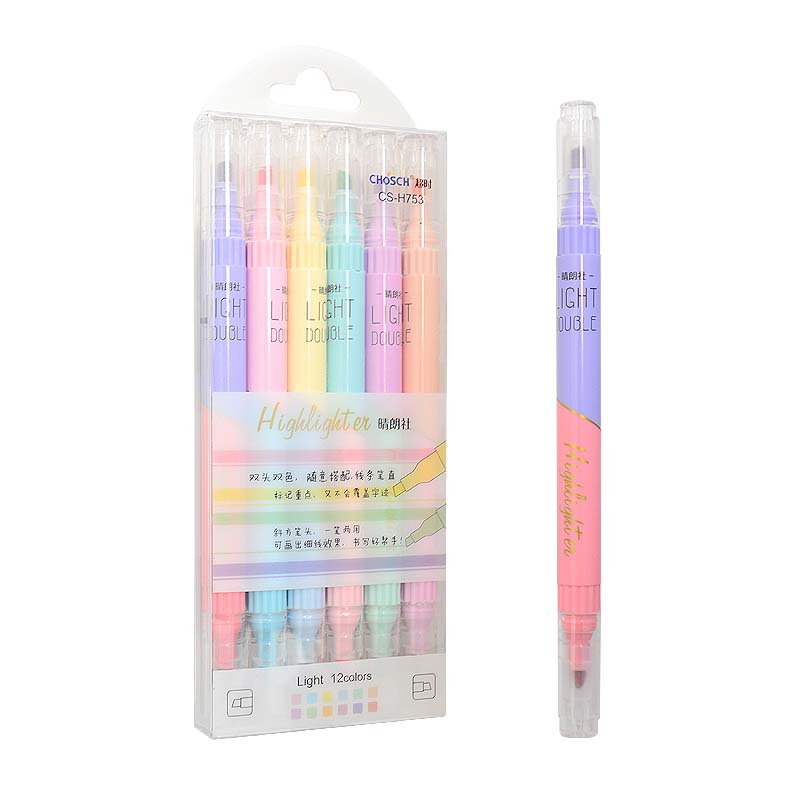 Pastel Highlighter Set Double Ended - スポーツシューズ,6本,ダブルチップペン,カワイイ,キャンディーカラー,シフトマーク,日記,パステル,韓国語