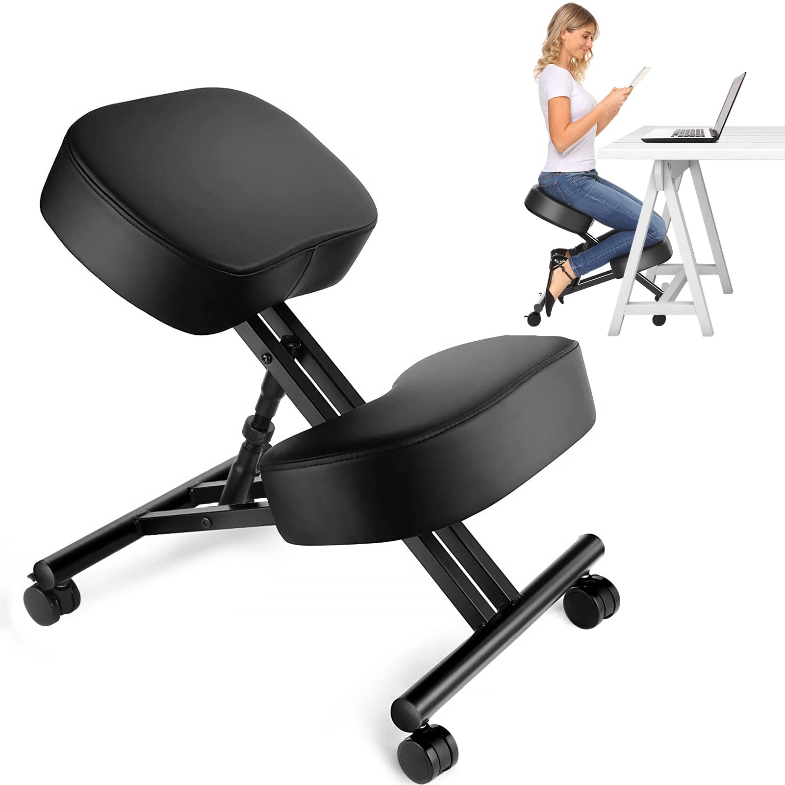 Office Furniture - オフィス用のエルゴノミクスニーリングチェア、家庭およびオフィス用の調節可能なスツール - 角度のあるシートで姿勢を改善
