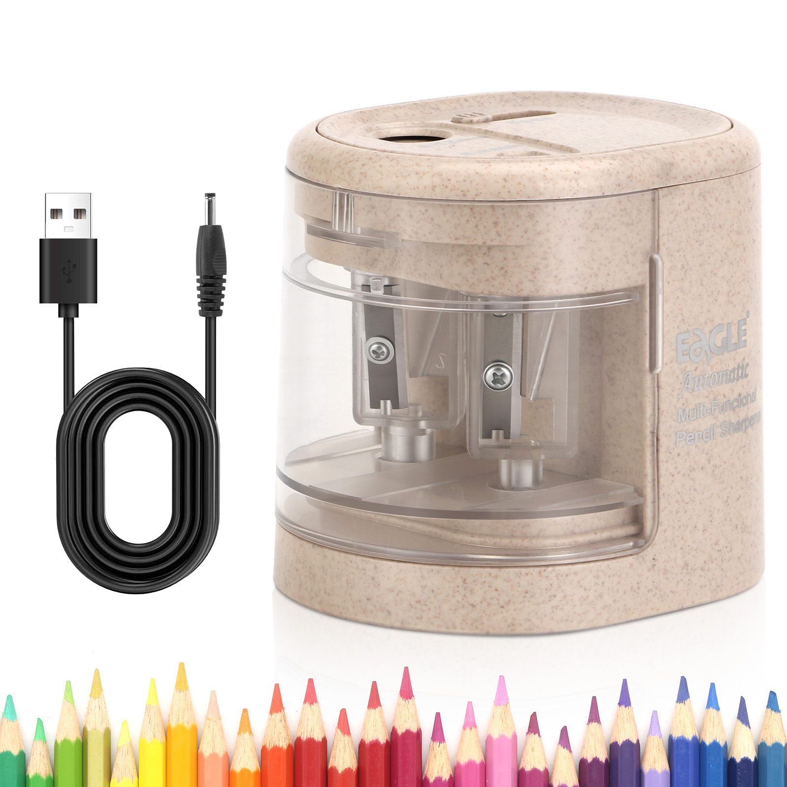 Electric Pencil Sharpener Usb - EAGLE 自動電動鉛筆削り、6-12mmのあらゆる形状の鉛筆に対応する5秒高速削り、家庭、学校、オフィス、アートスタジオ用