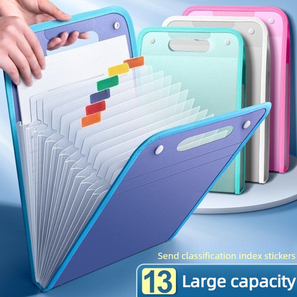 Expandable Accordion File Folder 13 Pockets - 半透明アコーディオンファイルフォルダー 13ポケット拡張オーガナイザー ラベル付き A4レターサイズ 学校、家庭、オフィスアクセサリー用