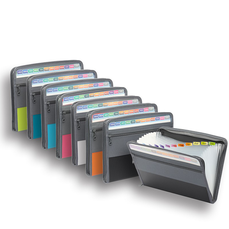 Expandable Accordion File Folder 13 Pockets - 安全なジッパー付きアコーディオンファイルオーガナイザー、13ポケット拡張ファイルフォルダー、フロントペンシルポーチ、学校事務用品