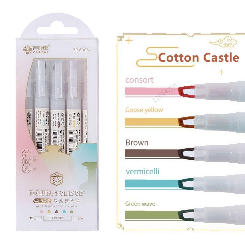 Pastel Highlighter Set Double Ended - カワイイカラーペン,5ピース/セットダブルチップペン,マンガペン,パステルカラー,日本のカワイイ文房具