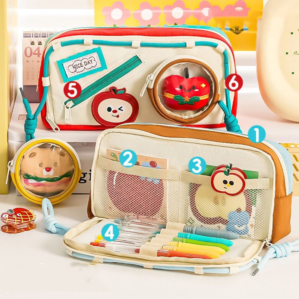 Aesthetic Large Pencil Case Pouch - 大容量ハンバーガー鉛筆ケース美的おいしい食べ物スクールケースポーチ多機能ポータブルバッグオーガナイザーボックス
