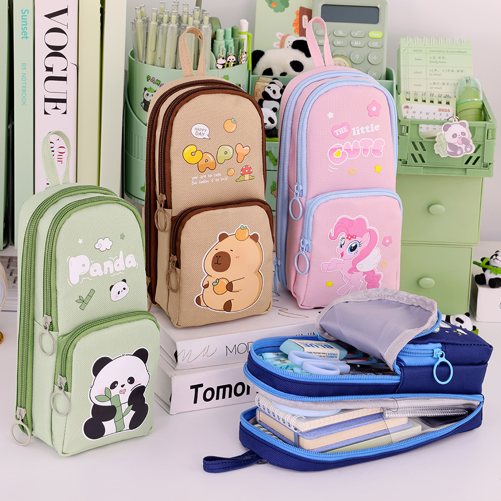 Aesthetic Large Pencil Case Pouch - カピバラペンシルケース,かわいい漫画,ユニークな大容量ペンシルバッグ,美的文房具,耐久性のあるジッパーポーチ,ファッション