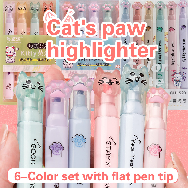Pastel Highlighter Set Double Ended - 6 ピース/パックかわいい猫の爪パステルカラー蛍光ペン描画アートマーカー蛍光ペンギフト文具かわいい学用品