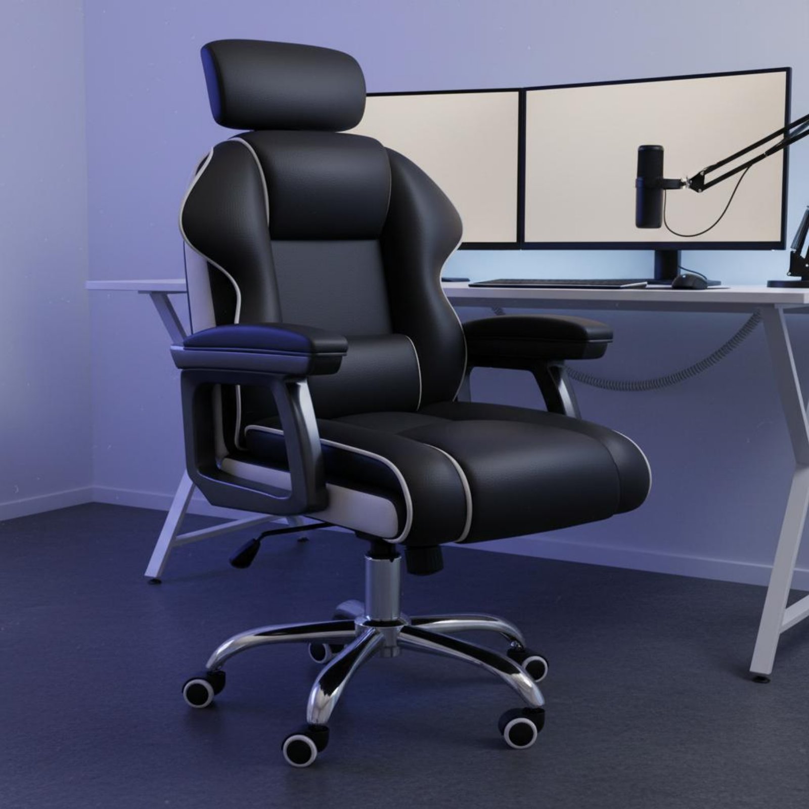 Office Furniture - 人間工学に基づいたゲーミングチェア、高さ調節可能、ハイバック回転オフィスチェア、フルリクライニング、パッド入りアームレスト、ストリーマー、寝室用