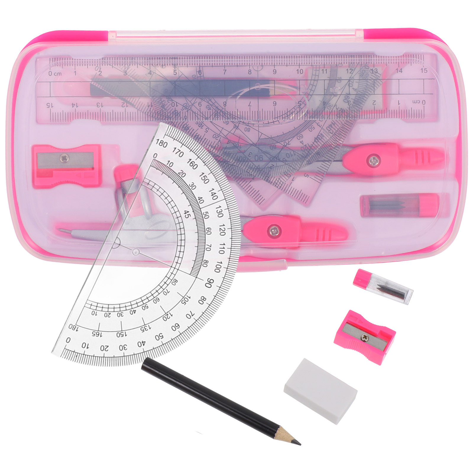 Math Geometry Set With Compass - 1セットの軽量ポータブルコンパスセット、数学用分度器定規付き、学生、子供、学校、家庭学習、幾何学製図、正確な測定用