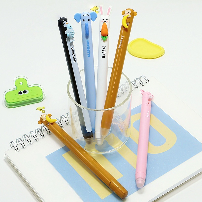 Retractable Eraser Pen Click - 斬新な動物型消せるクリックペン - かわいい格納式ゲルペン、学校での日常筆記に最適、パーティーの景品や誕生日プレゼントに最適