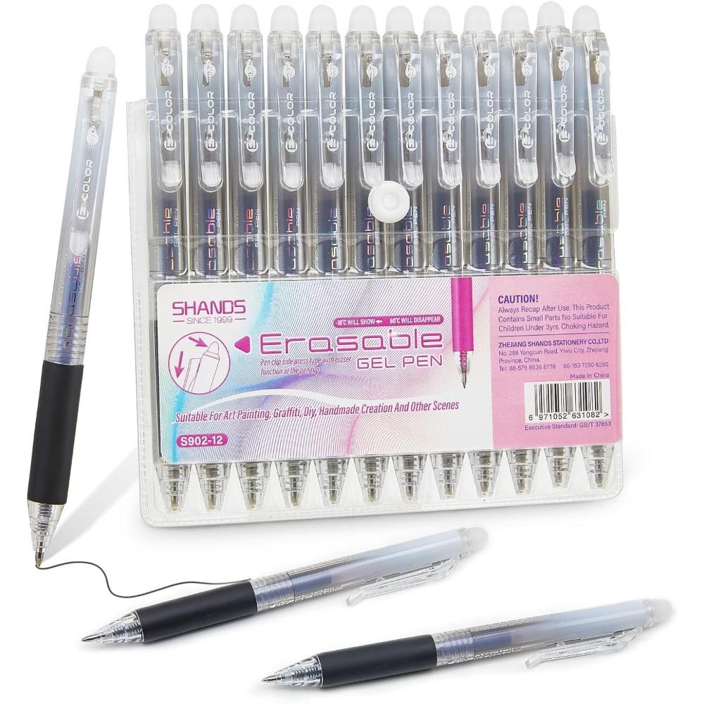 Retractable Eraser Pen Click - 12本パック 0.7mm消せるゲルペン、滑らかな書き味、クリック式収納、学生、試験、オフィスでのメモ取り、学習用品に最適