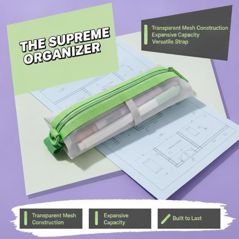 Clear Mesh Pencil Pouch For Exam - 透明メッシュペンシルポーチ、ダブルジッパー、調節可能な固定ストラップ、通気性のあるクリア文房具バッグ、学生試験用