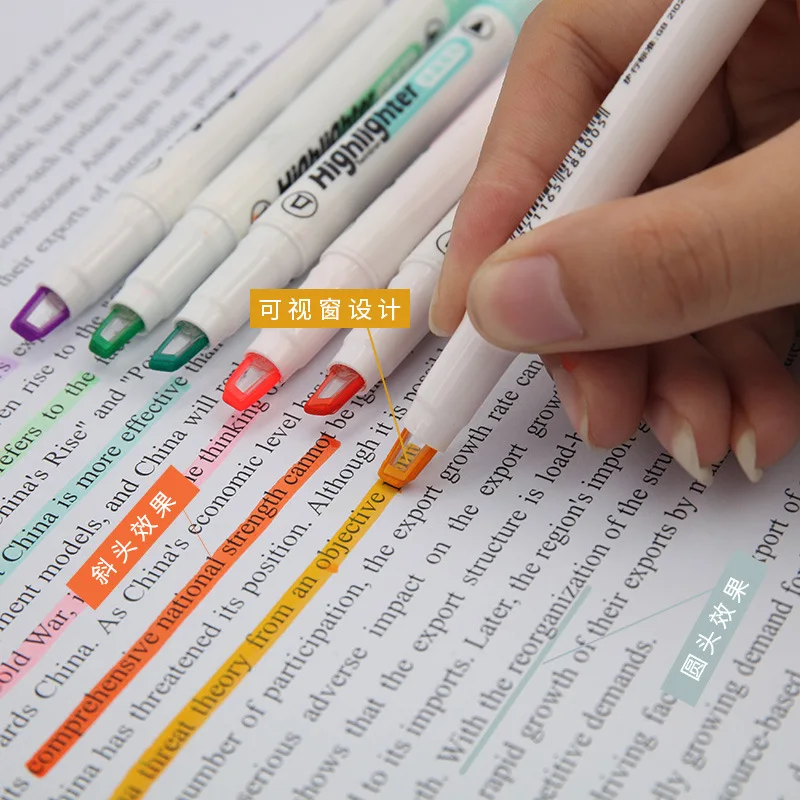 Pastel Highlighter Set Double Ended - 6 色/セットユニークなウィンドウチップ蛍光ペンダブルヘッドパステルカラーミッドライン蛍光ペンマーカー学校文具用品
