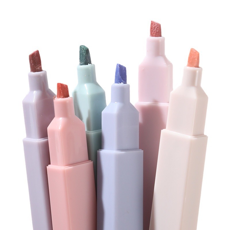 Pastel Highlighter Set Double Ended - カワイイキャンディーカラー蛍光ペンセット、マーカー、ペンエンド、パステル、新学期、日本の文房具、6個セット