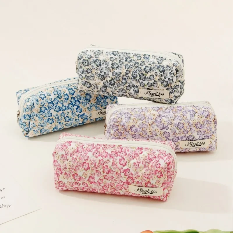 Aesthetic Large Pencil Case Pouch - レトロな花柄のペンシルポーチ,学生用,ヴィンテージ,アメリカンケース,大容量の文房具オーガナイザー,1個