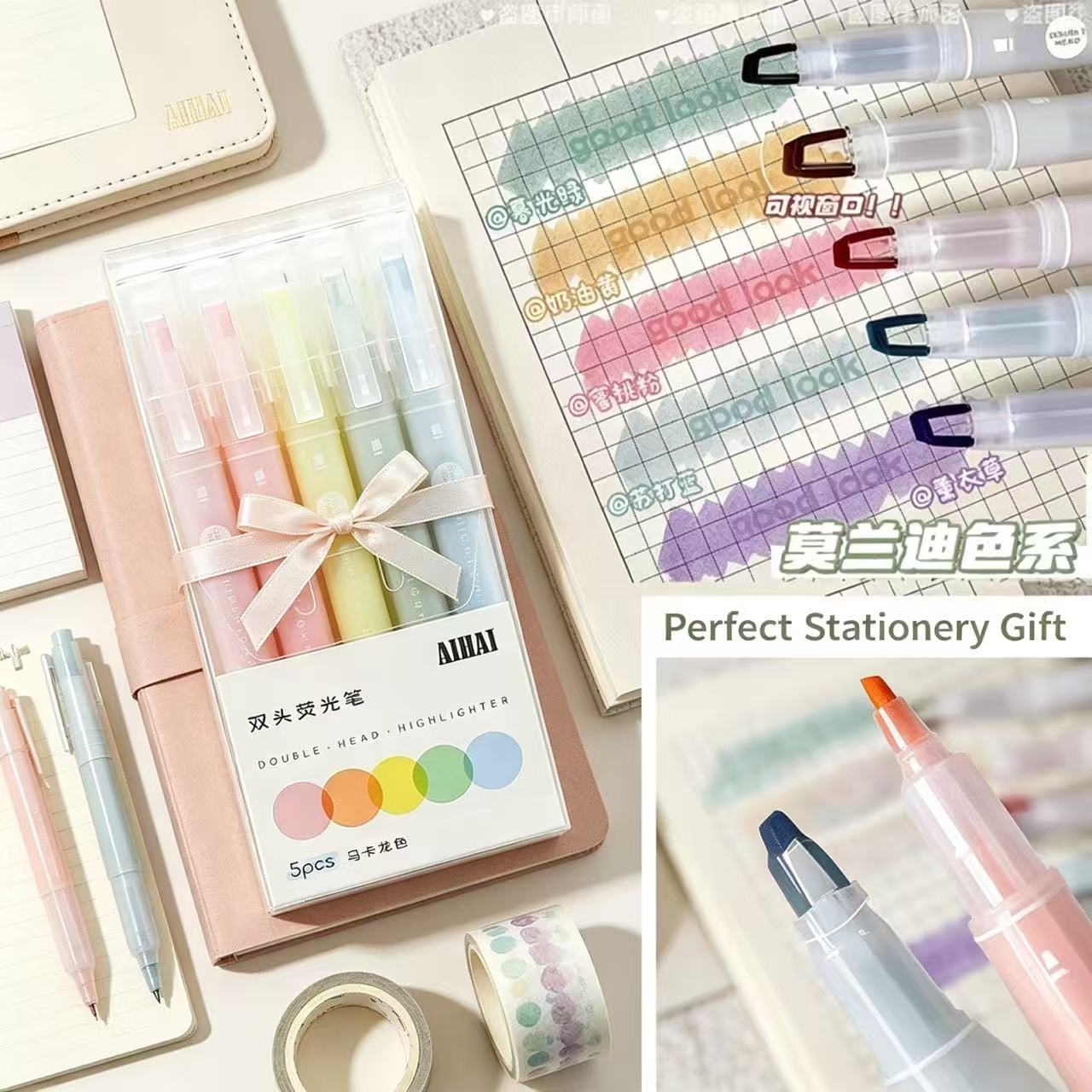 Pastel Highlighter Set Double Ended - 5-25 色/セットダブルユニークウィンドウチップ蛍光ペンダブルヘッドパステルカラー蛍光ペンマーカー学校文具用品