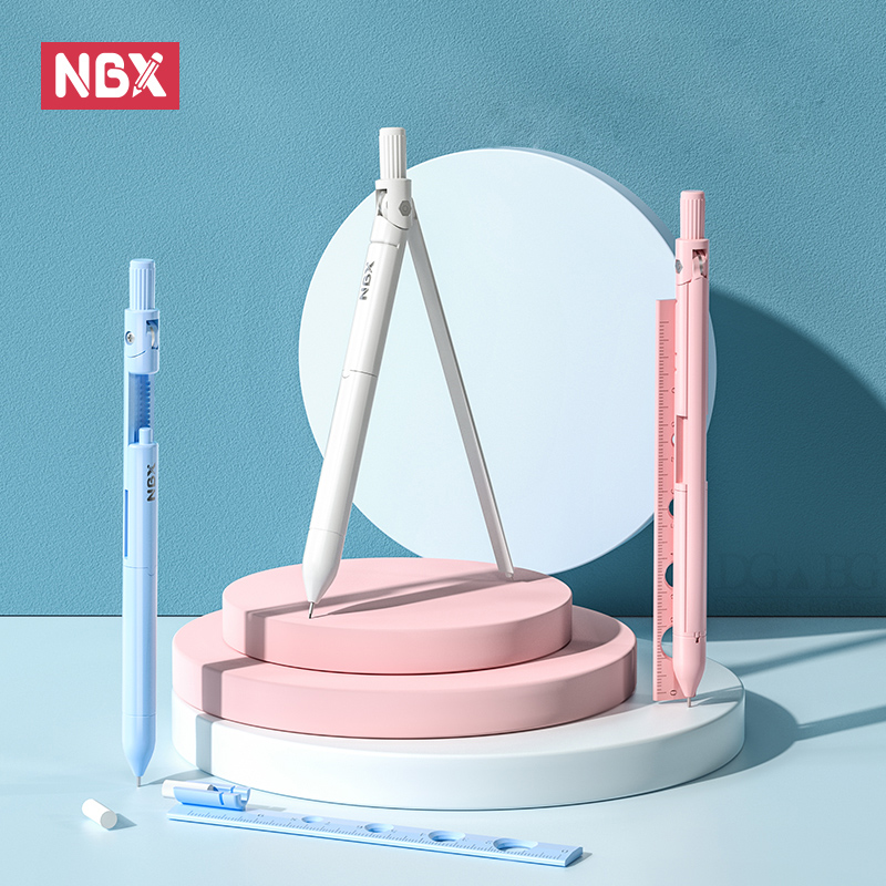 Math Geometry Set With Compass - Nbxコンパス鉛筆学校描画ツール定規消しゴムセットプロフェッショナル数学幾何学コンパスキットステーショナリー用品0.7mmリード