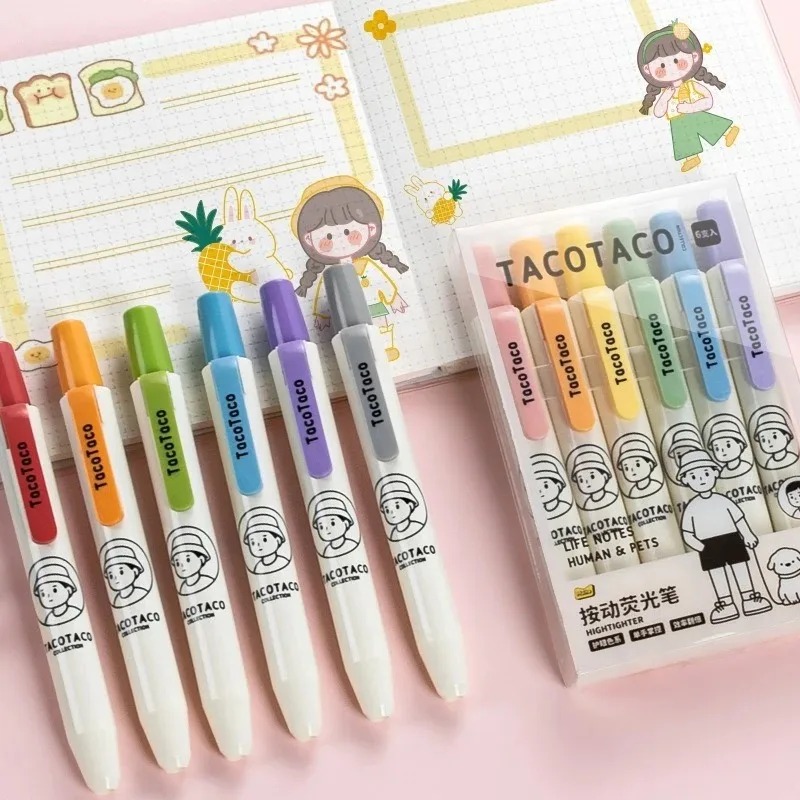 6 ピース/セットパステルカラーマカロン蛍光ペンマーカーペン - Pastel Highlighter Set Double Ended のレビューと価格