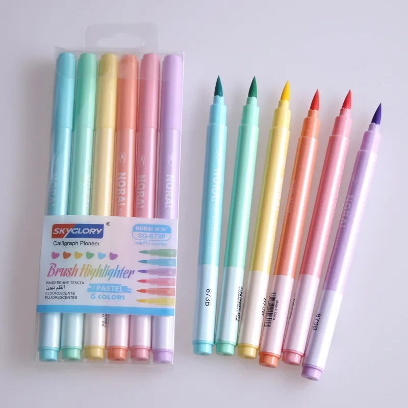 カワイイカラーブラシ蛍光ペン、マンガペン、パステルカラー、ス - Pastel Highlighter Set Double Ended のレビューと価格