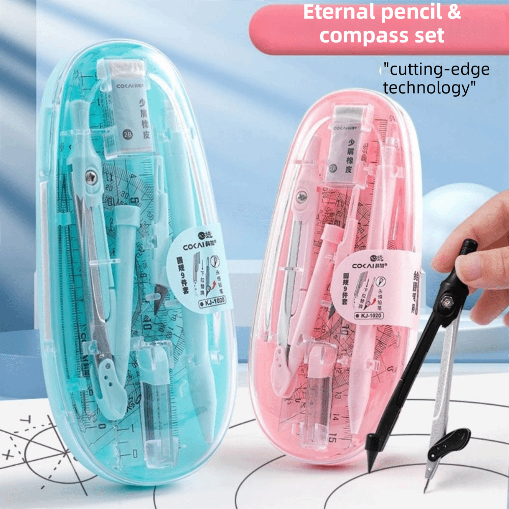 9 ピース/セット直線定規数学幾何学キット分度器コンパス透明 - Math Geometry Set With Compass のレビューと価格