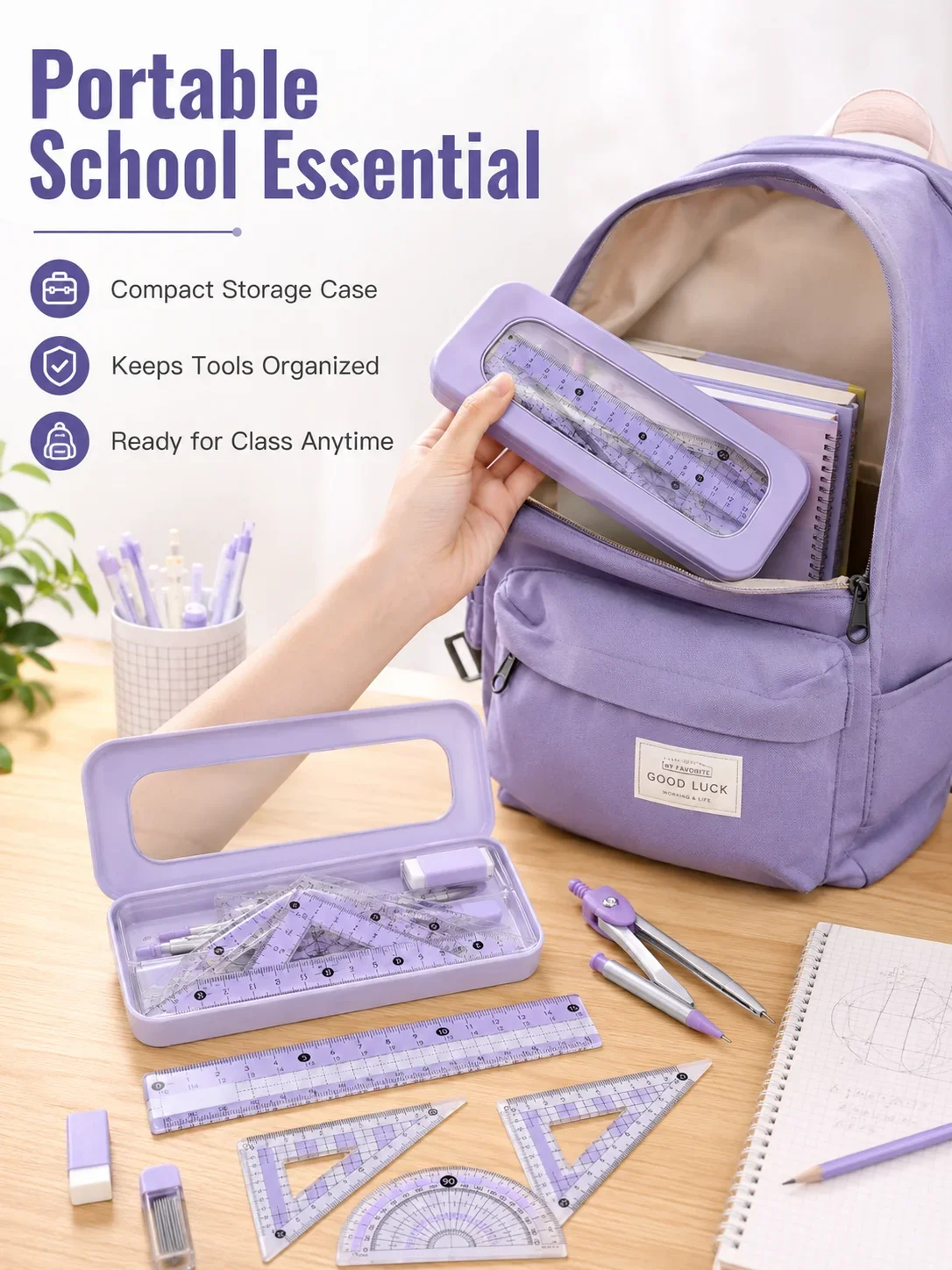 学生向け8点セット数学幾何学セット、コンパス、分度器、定規、 - Math Geometry Set With Compass のレビューと価格