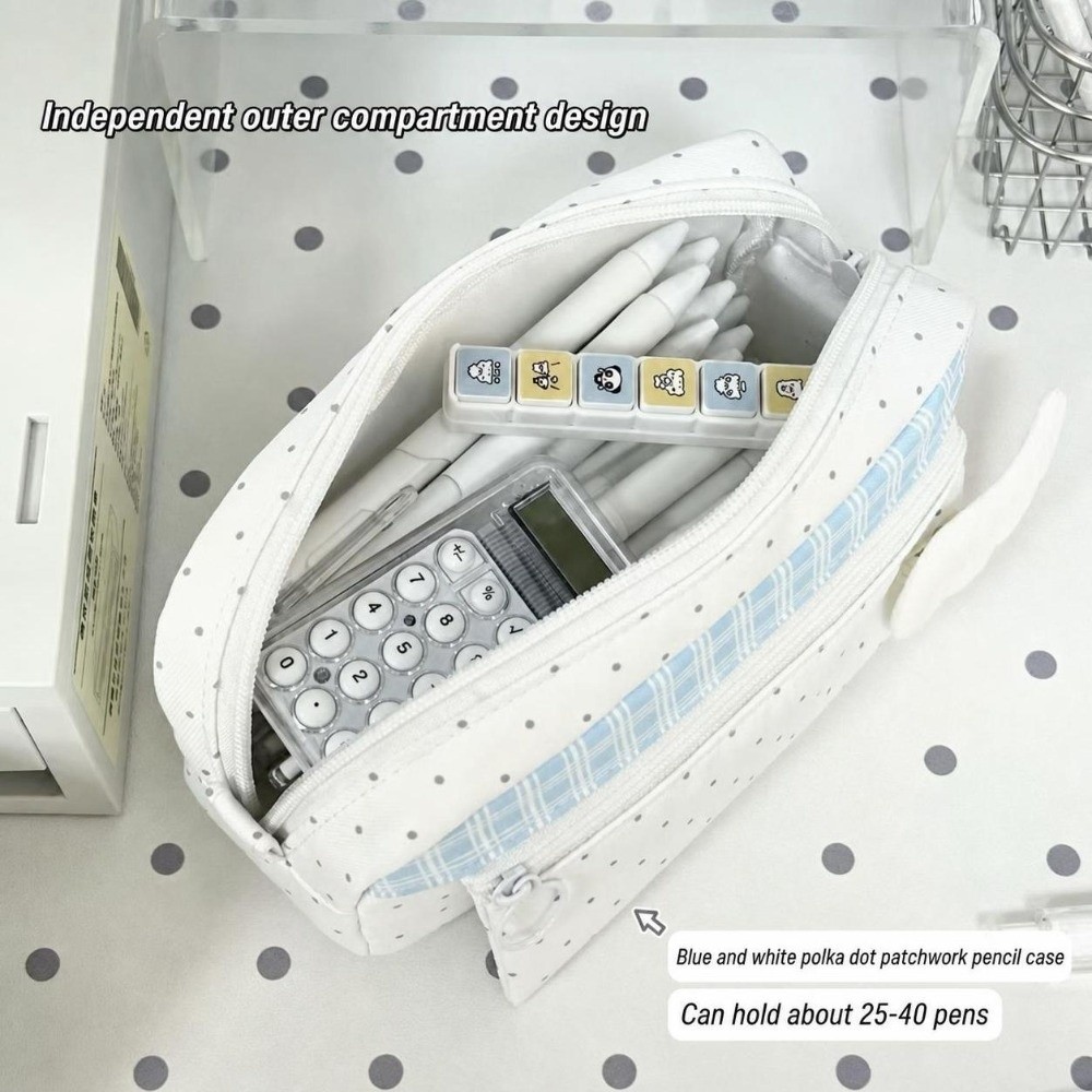 おしゃれな水玉格子柄ペンケース 大容量ポータブルペンポーチ  - Aesthetic Large Pencil Case Pouch のレビューと価格