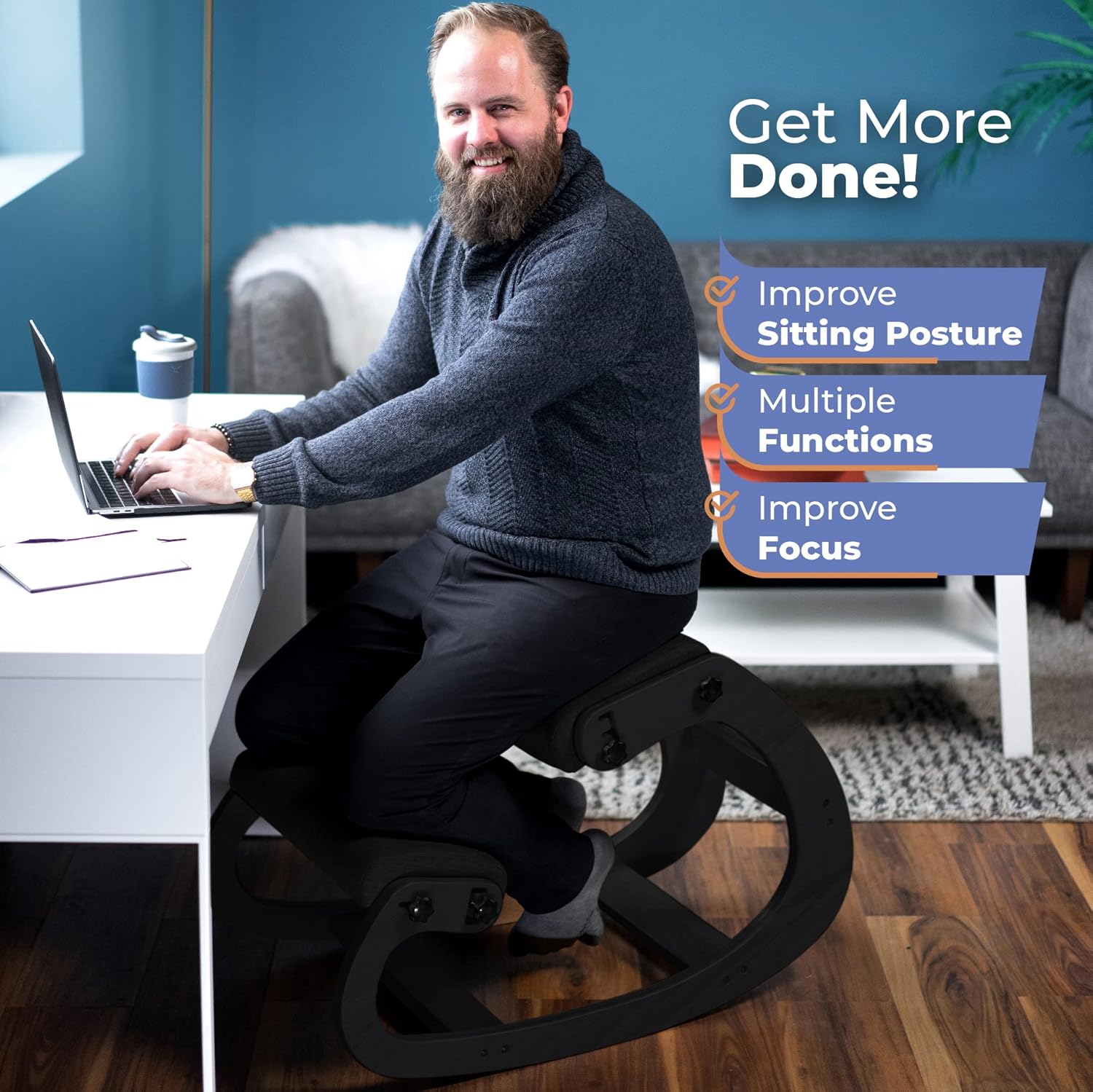 人間工学に基づいた木製ニーリングチェア、調節可能なオフィスス - Office Furniture のレビューと価格