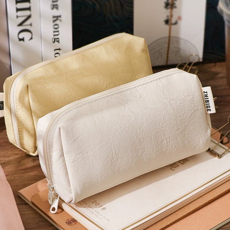 かわいいクリームレザー鉛筆ケース防水大容量文具ポーチかわいい - Aesthetic Large Pencil Case Pouch のレビューと価格