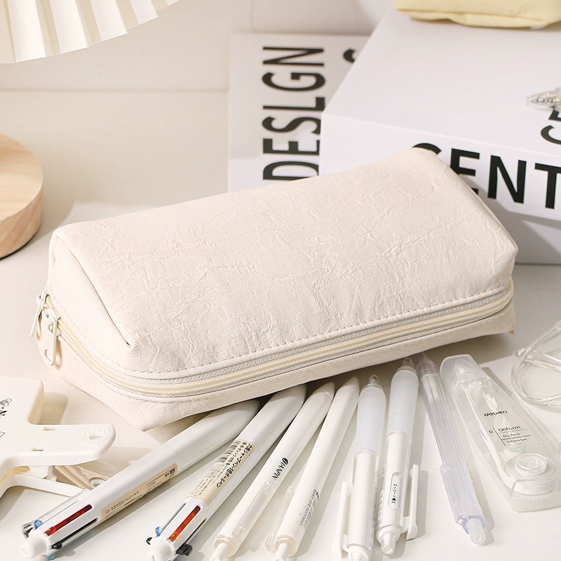 かわいいクリームレザー鉛筆ケース防水大容量文具ポーチかわいい - Aesthetic Large Pencil Case Pouch のレビューと価格