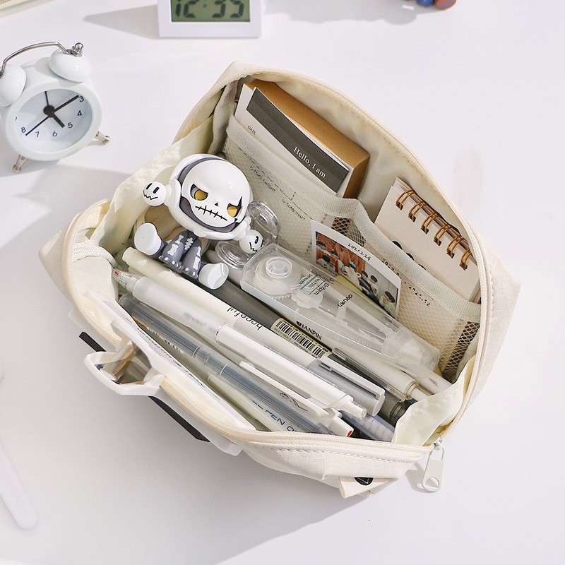 かわいいクリームレザー鉛筆ケース防水大容量文具ポーチかわいい - Aesthetic Large Pencil Case Pouch のレビューと価格