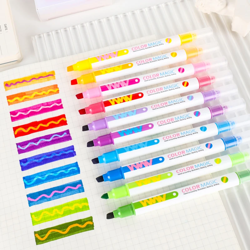 10 個ダブルエンドマジック変色蛍光ペンセット学生日記スクラ - Pastel Highlighter Set Double Ended のレビューと価格