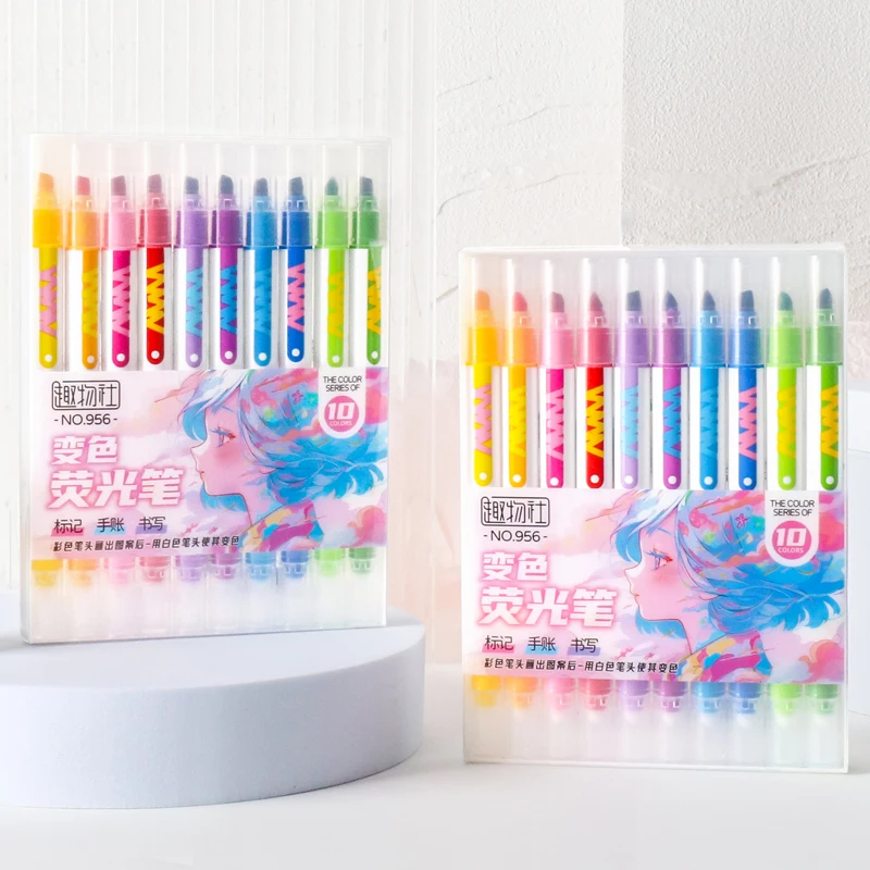 10 個ダブルエンドマジック変色蛍光ペンセット学生日記スクラ - Pastel Highlighter Set Double Ended のレビューと価格