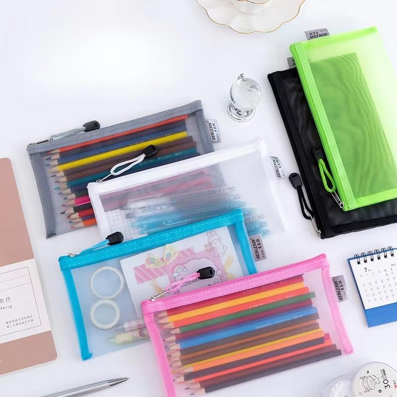 新しい耐久性のあるジッパーメッシュペンシルポーチ透明、学校試 - Clear Mesh Pencil Pouch For Exam のレビューと価格
