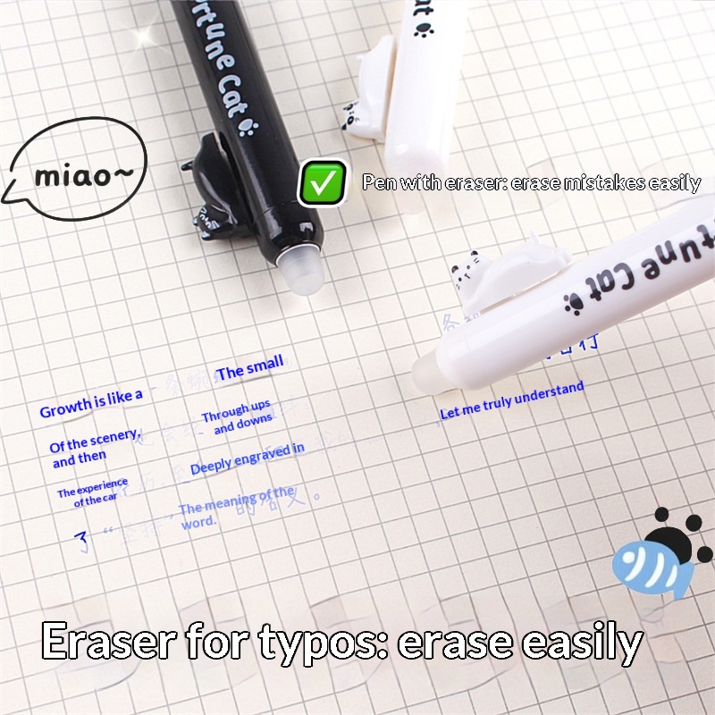 4本パックのかわいい猫型消せるゲルペン 0.5mm – 学習 - Retractable Eraser Pen Click のレビューと価格