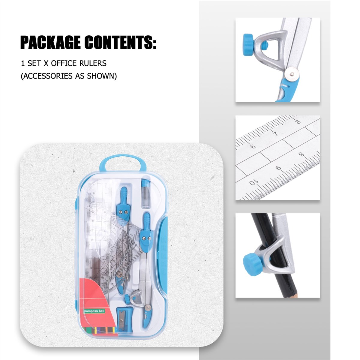 MALL ジオメトリコンパスセット 10個入り 学校用数学分 - Math Geometry Set With Compass のレビューと価格