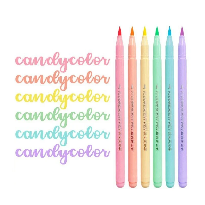 6 色ソフトブラシ蛍光ペンセットパステルマーカーブラシセット - Pastel Highlighter Set Double Ended のレビューと価格