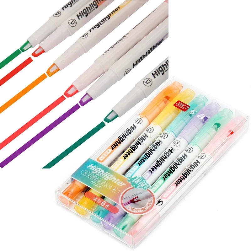 6色セット ユニークな窓付きチップ ハイライターペン ダブル - Pastel Highlighter Set Double Ended のレビューと価格