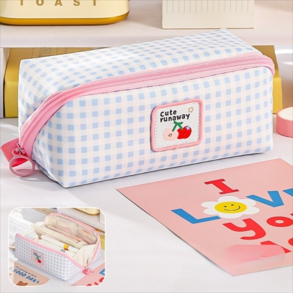 韓国風プリズムペンケース大容量美的グリッド文具バッグデスクト - Aesthetic Large Pencil Case Pouch のレビューと価格