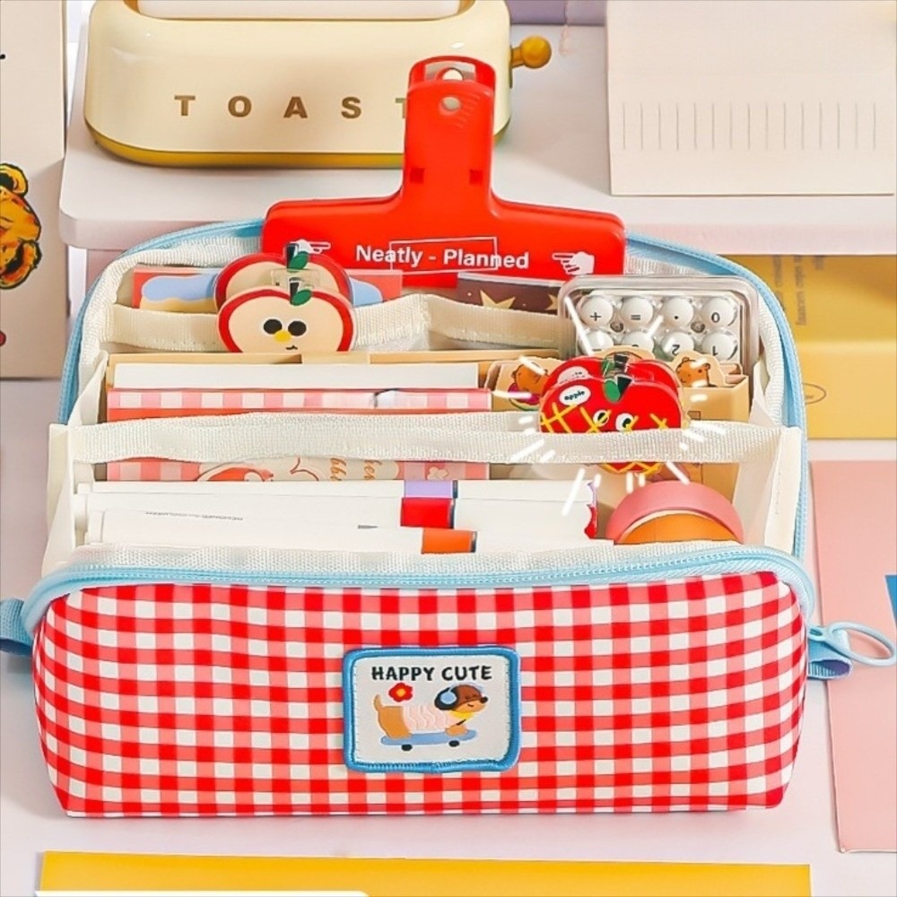 韓国風プリズムペンケース大容量美的グリッド文具バッグデスクト - Aesthetic Large Pencil Case Pouch のレビューと価格