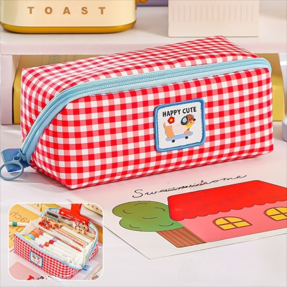 韓国風プリズムペンケース大容量美的グリッド文具バッグデスクト - Aesthetic Large Pencil Case Pouch のレビューと価格