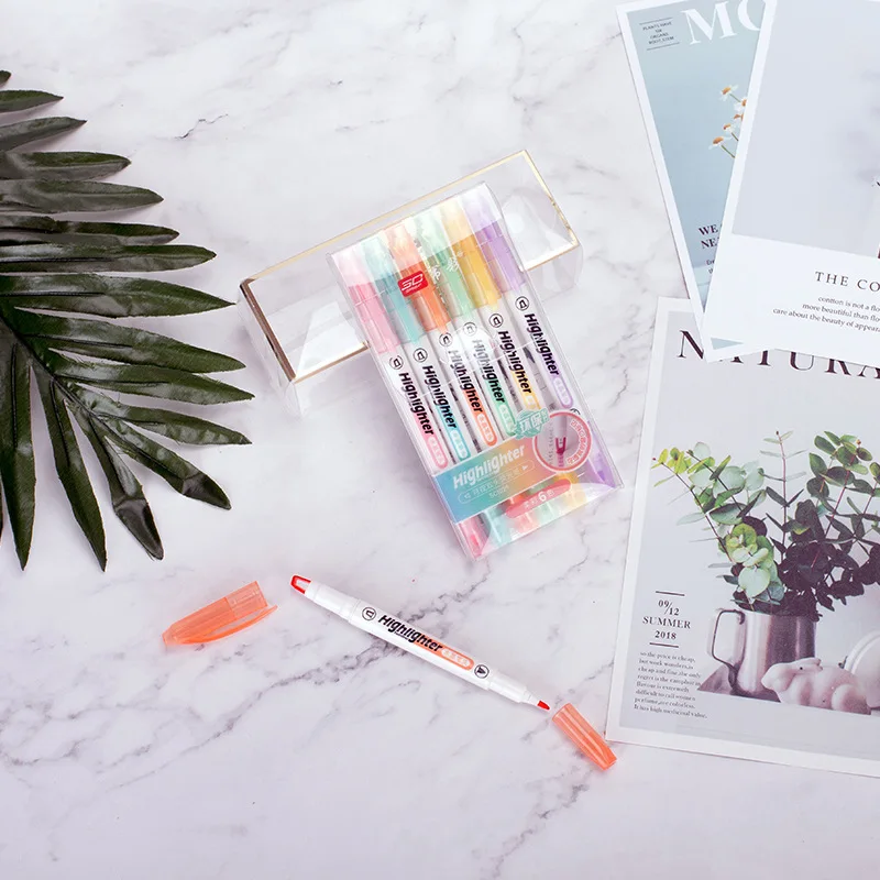 6 色/セットユニークなウィンドウチップ蛍光ペンダブルヘッド - Pastel Highlighter Set Double Ended のレビューと価格