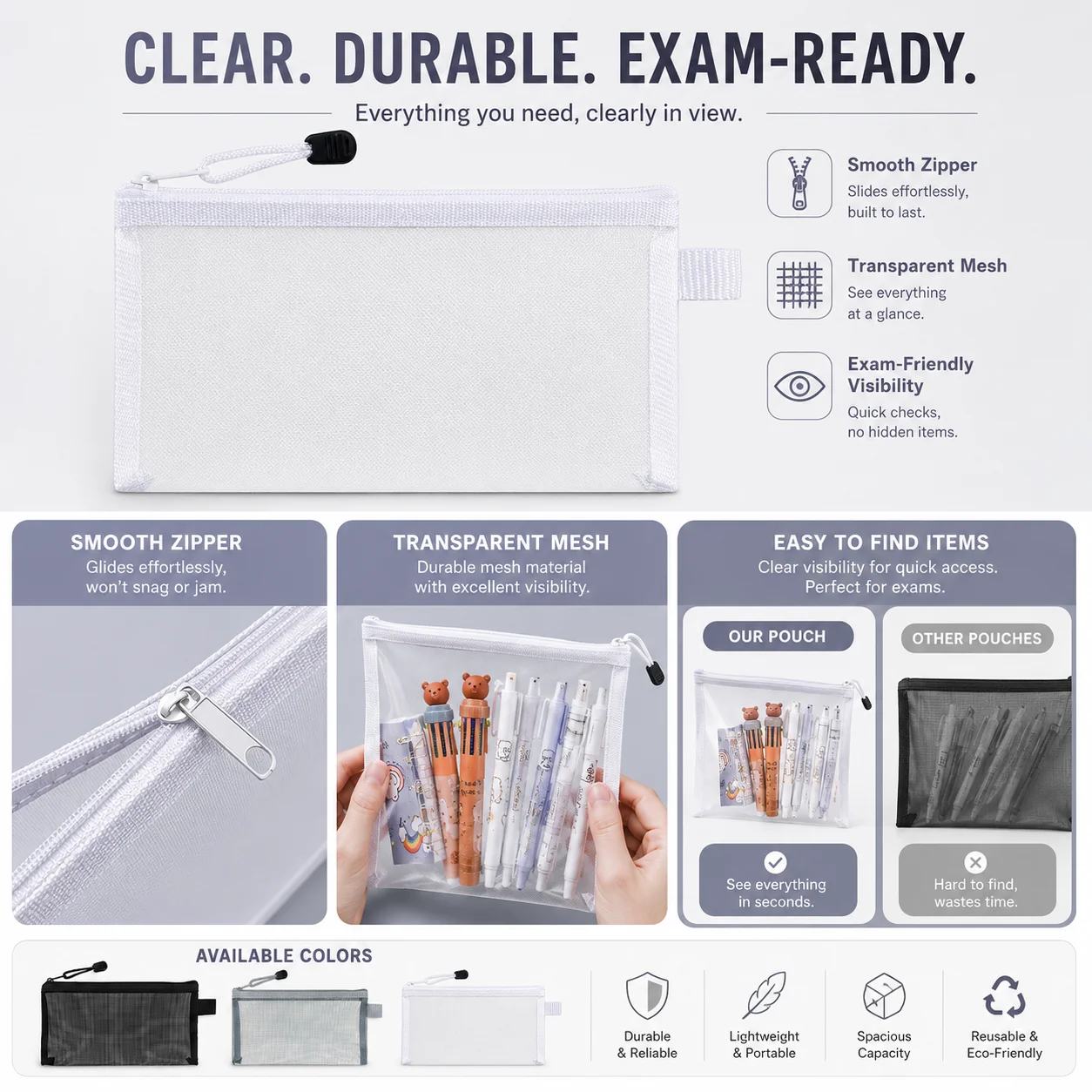 透明メッシュペンバッグ、試験用クリアペンケース、学校事務用品 - Clear Mesh Pencil Pouch For Exam のレビューと価格