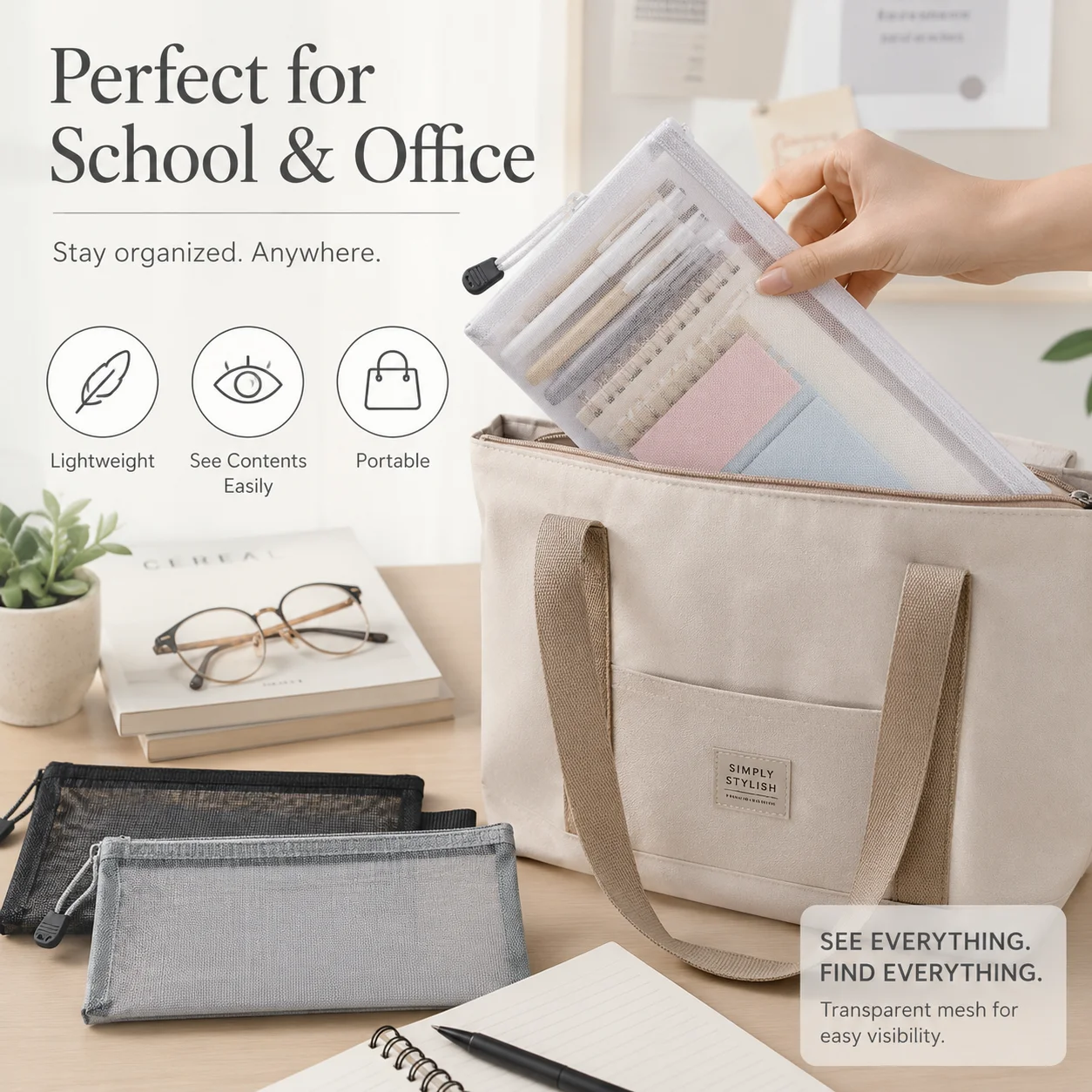 透明メッシュペンバッグ、試験用クリアペンケース、学校事務用品 - Clear Mesh Pencil Pouch For Exam のレビューと価格